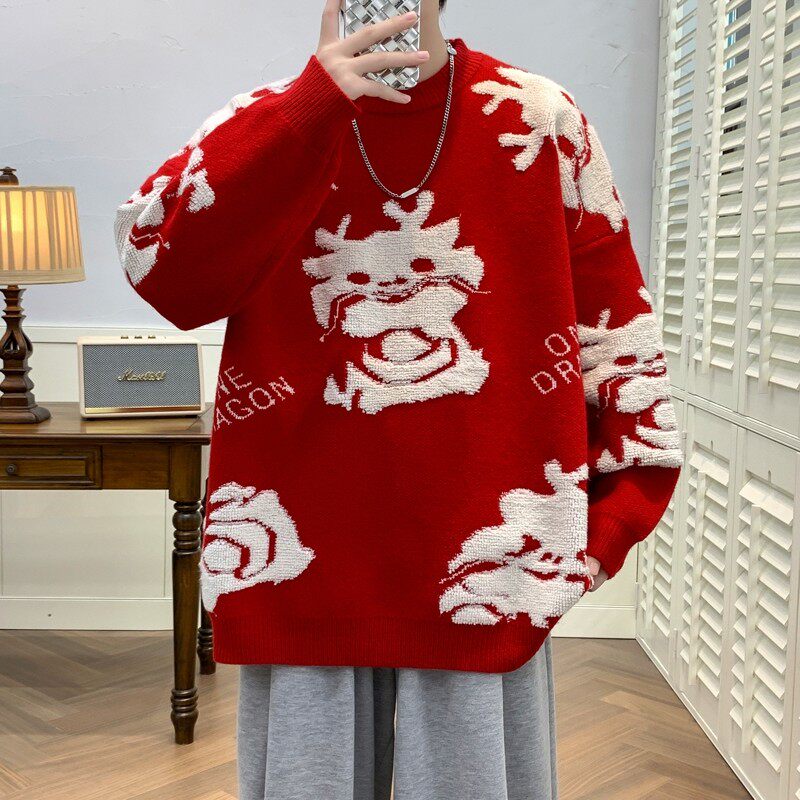 83498-P65 秋冬新款休闲毛衣男长袖针织衫 港风宽松毛衣打底衫图片