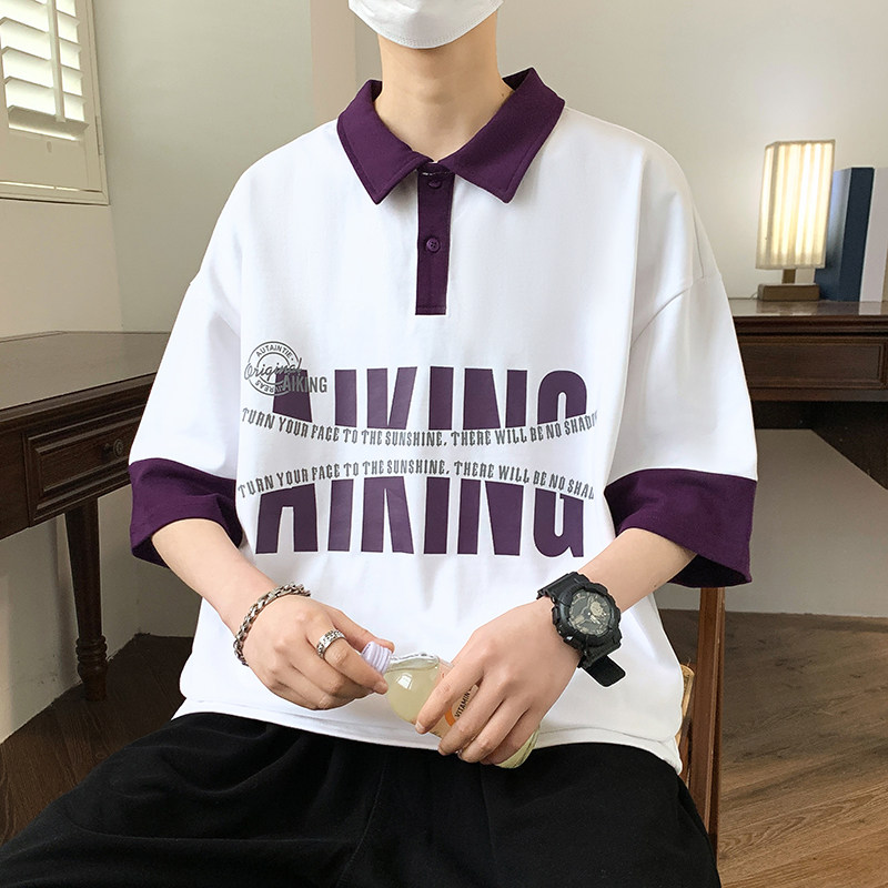 84065-P40衫短袖男女夏季休闲港风ins潮牌翻领半袖t恤图片