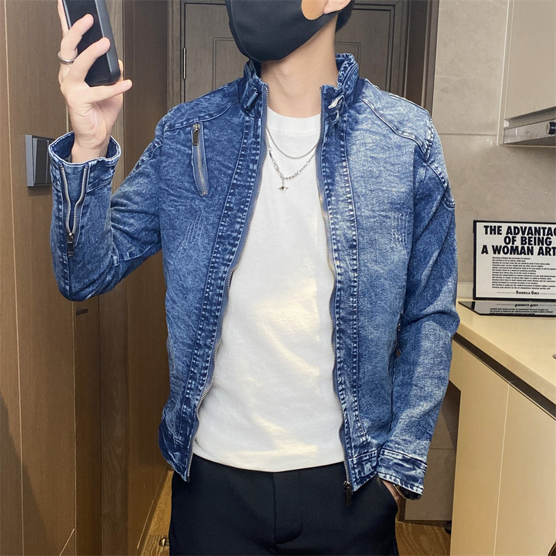 JK1823-P100牛仔外套男水洗复古立领机车夹克青年帅气修身牛仔衣,男装夹克,电商D310B