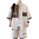 TZ24315-特P55衬衫男短袖夏季套装潮牌休闲新拼接衬衣男一套搭配，男装衬衫，电商D310B