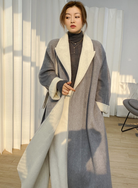 2023冬装新款灰色双面羊绒羊毛呢大衣厚外套女中长款毛呢子大衣