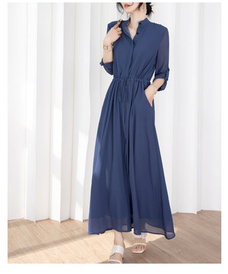 淑女气质A字裙雪纺纯色长裙