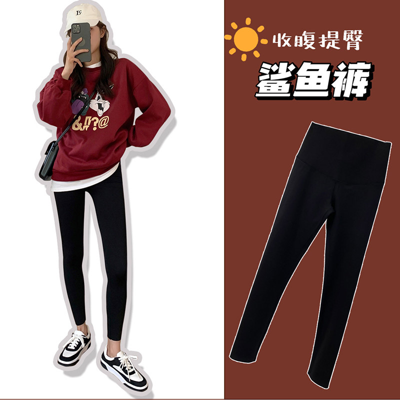 芭比裤春秋款高腰小黑裤鲨鱼裤黑色打底裤女外穿鲨鱼皮裤子灰色