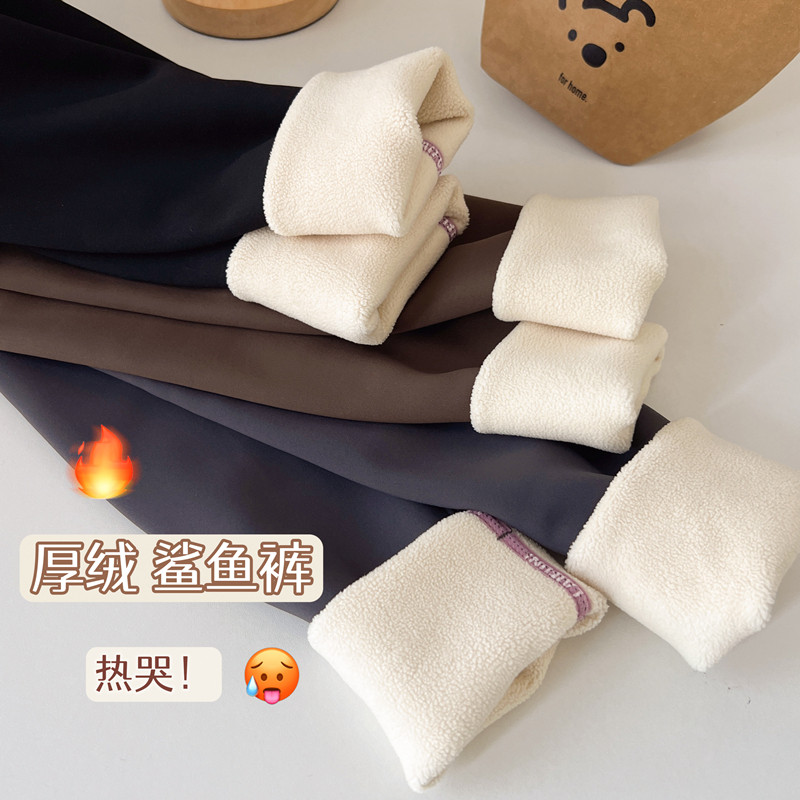 冬季加绒加厚显瘦健身鲨鱼裤女外穿瑜伽裤灰色女打底裤小个子保暖