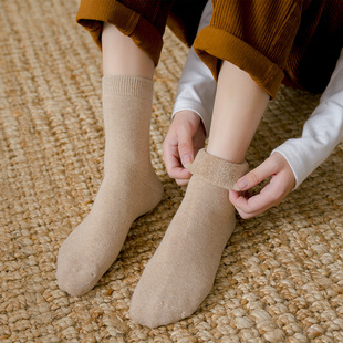 秋冬季 彩色雪地保暖全棉毛圈加厚短袜子女中筒袜ins潮黑色纯棉袜