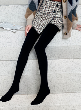950D塑形小腿强条纹压力显瘦美腿连裤袜女秋冬加绒加厚打底袜黑色