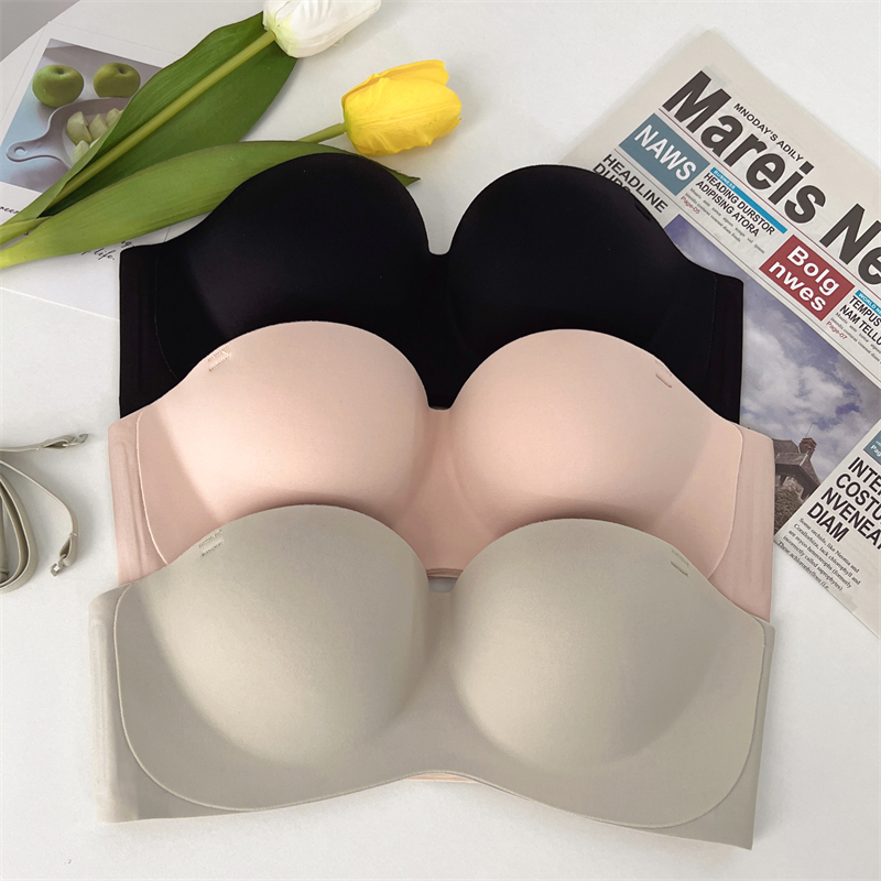 夏季大胸专用防滑聚拢隐形裹胸抹胸无肩带内衣女软支撑防下垂文胸