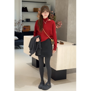 韩系绝美小套装冬装新年红色针织毛衣气质半身裙百搭显瘦两件套女