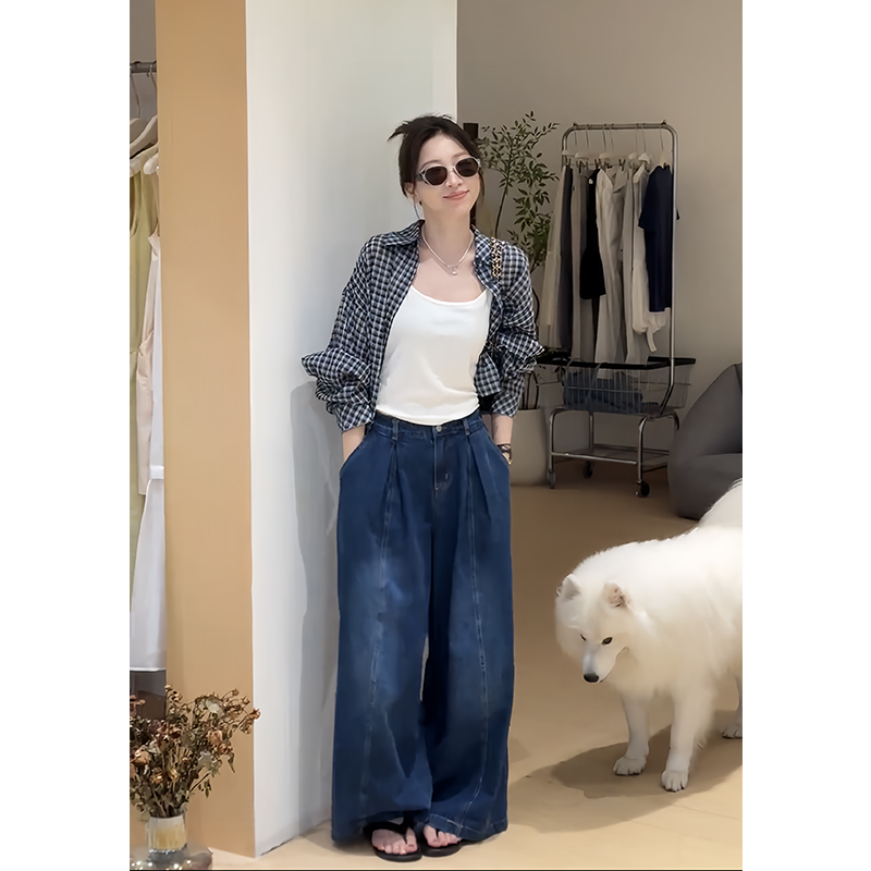 宽松衬衫高腰显瘦阔腿裤两件套