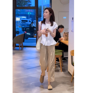 两件套 轻奢茶系穿搭一整套时尚 套装 女夏高级感衬衫 显瘦休闲九分裤