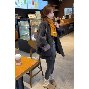 巨好看的冬装一整套慵懒风毛绒开衫外套高级感加厚上衣打底裤套装