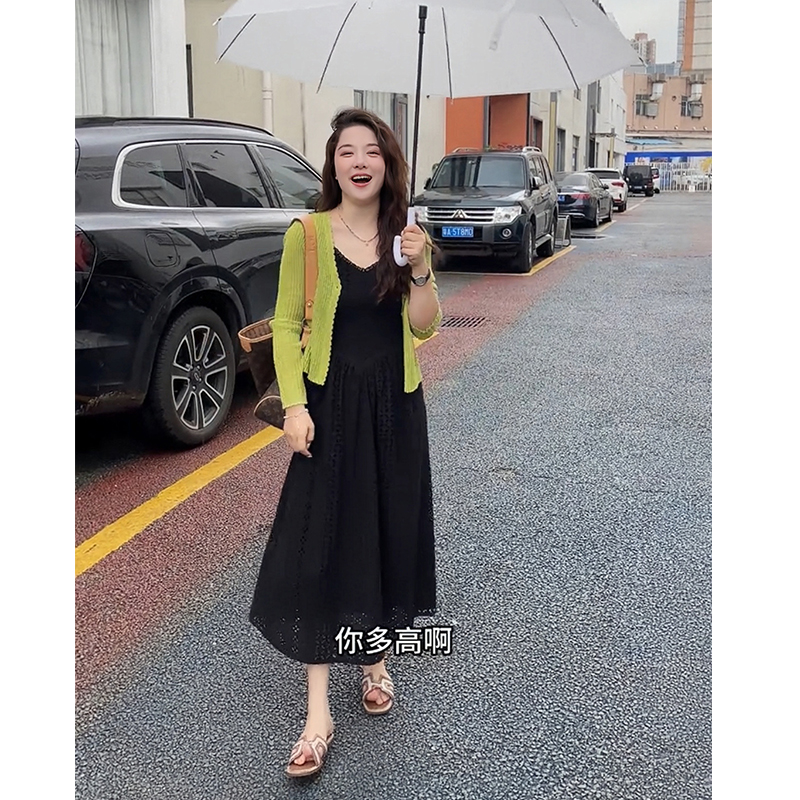 法式绝美镂空蕾丝吊带连衣裙套装