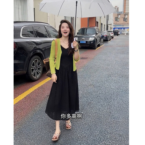 法式绝美镂空蕾丝吊带连衣裙套装