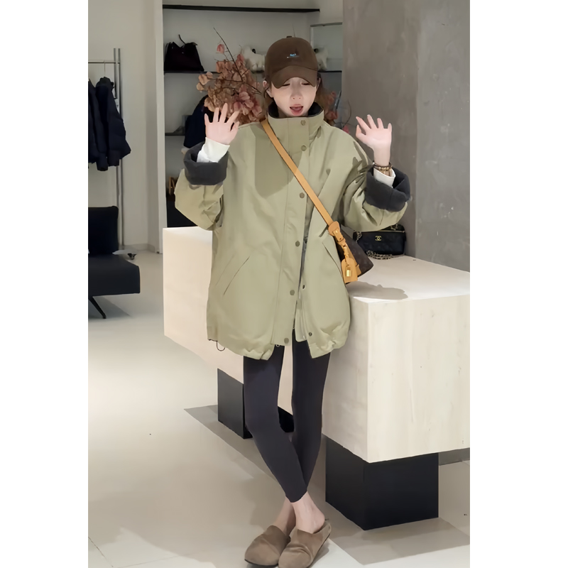 立领两面穿派克服加厚外套套装