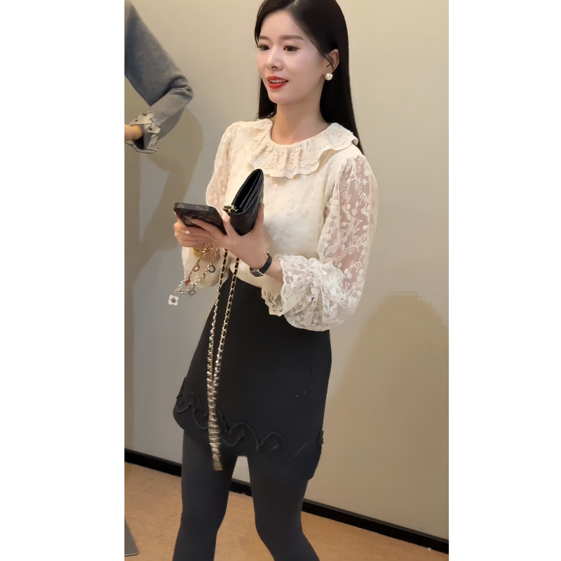 蕾丝娃娃领灯笼袖叠穿卫衣套装