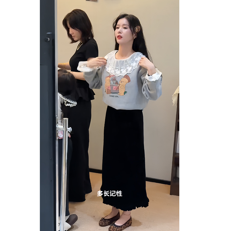 韩系蕾丝拼接卫衣半身裙两件套