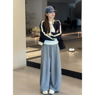 慵懒风运动套装女秋撞色棒球服外套阔腿裤宽松显瘦百搭休闲两件套