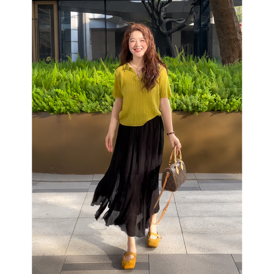 夏季韩系翻领短袖针织套装女