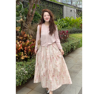 早春漂亮套装法式甜美风碎花半身裙套装女春季温柔小清新两件套