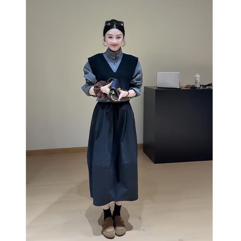 马甲上衣时尚百搭半身裙两件套