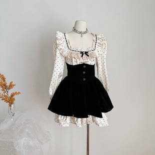 Bull0313一个叁古堡千金 法式少女连衣裙波点高级千金假两件