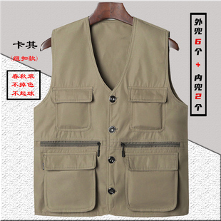 春秋新款中老年马甲男款两面穿多口袋钓鱼中年背心坎肩休闲老年人