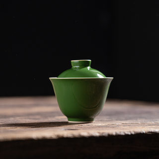 中式仿古祖母绿郎红陶瓷功夫茶具手工泡茶盖碗家用防烫绿色手抓碗