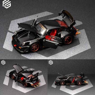 现货FG 1:64 保时捷930 RWB宽体改装 黑色 全开合金汽车模型收藏