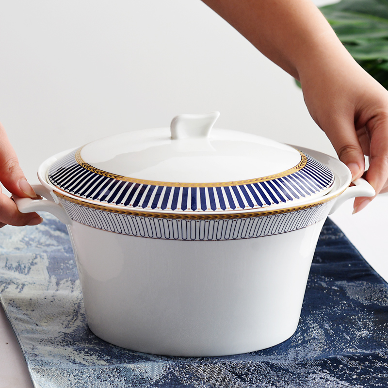 骨瓷9英寸双耳防烫带盖大汤锅