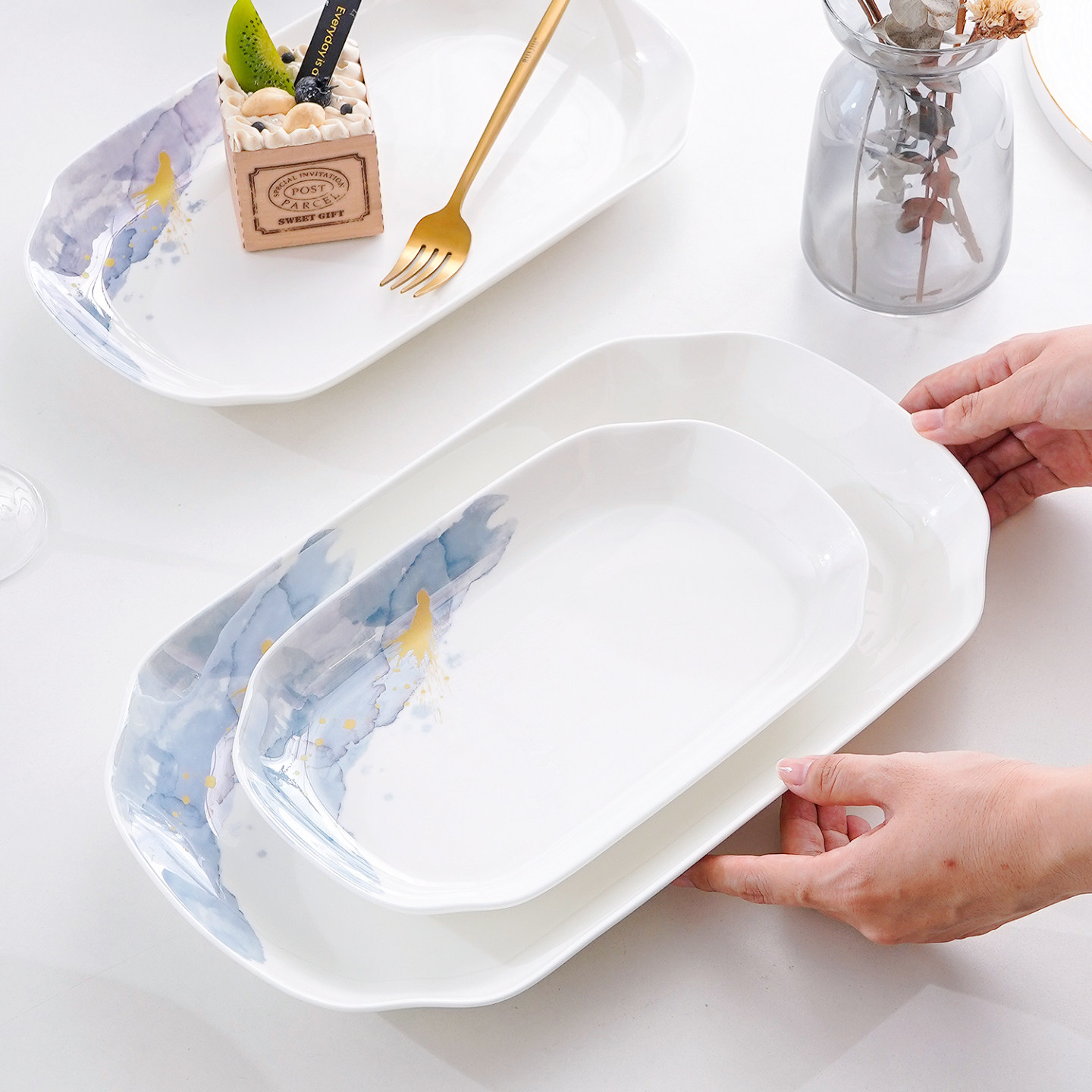 创意10-14英寸骨瓷莲花鱼盘家用蒸鱼盘鱼碟大号长方形菜盘深餐盘,餐饮具,盘,淘宝优惠券,粉丝福利购,淘宝优惠卷