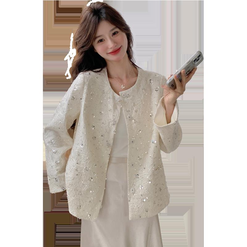 春季新品圆领贝壳手工亮片精品法式精品短款外套B12-P170-K255,女装短外套,浙宝191（原浙宝008）