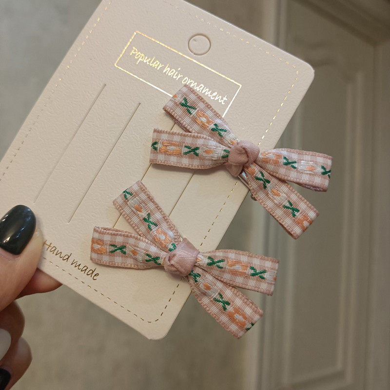 甜美少女儿童粉色刺绣花朵格子森女系小蝴蝶结对夹边夹刘海夹发卡,饰品/流行首饰/时尚饰品新,发饰,淘宝优惠券,粉丝福利购,淘宝优惠卷