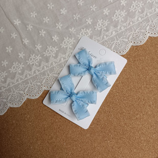 甜美气质儿童学生少女发夹浅蓝色木耳边小蝴蝶结对夹边夹刘海夹