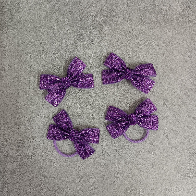 秋冬款可爱甜美儿童发卡紫色亮丝绒小蝴蝶结对夹边夹刘海夹小皮筋