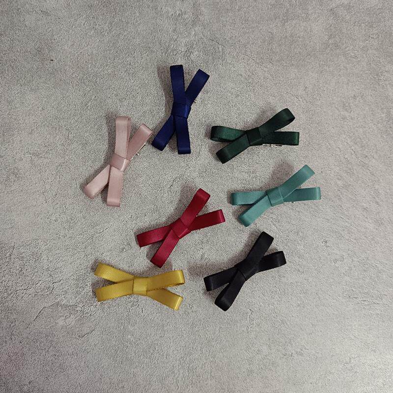 简约甜美儿童小女孩发夹 纯色交叉款迷你蝴蝶结边夹刘海夹鸭嘴夹