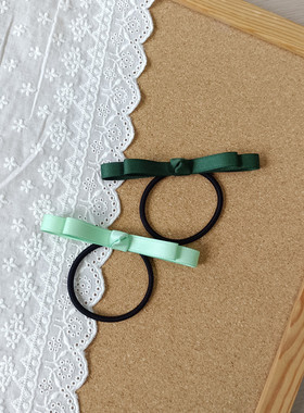 豆妈家原创简约风抹墨绿色浅绿色蝴蝶结头绳皮筋发圈发绳头饰品