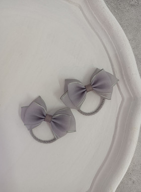 甜美可爱小童宝宝头绳浅灰色朦胧绢纱迷你蝴蝶结发绳皮筋发圈头花
