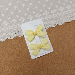 甜美气质儿童学生少女发夹浅黄色木耳边小蝴蝶结对夹边夹刘海夹