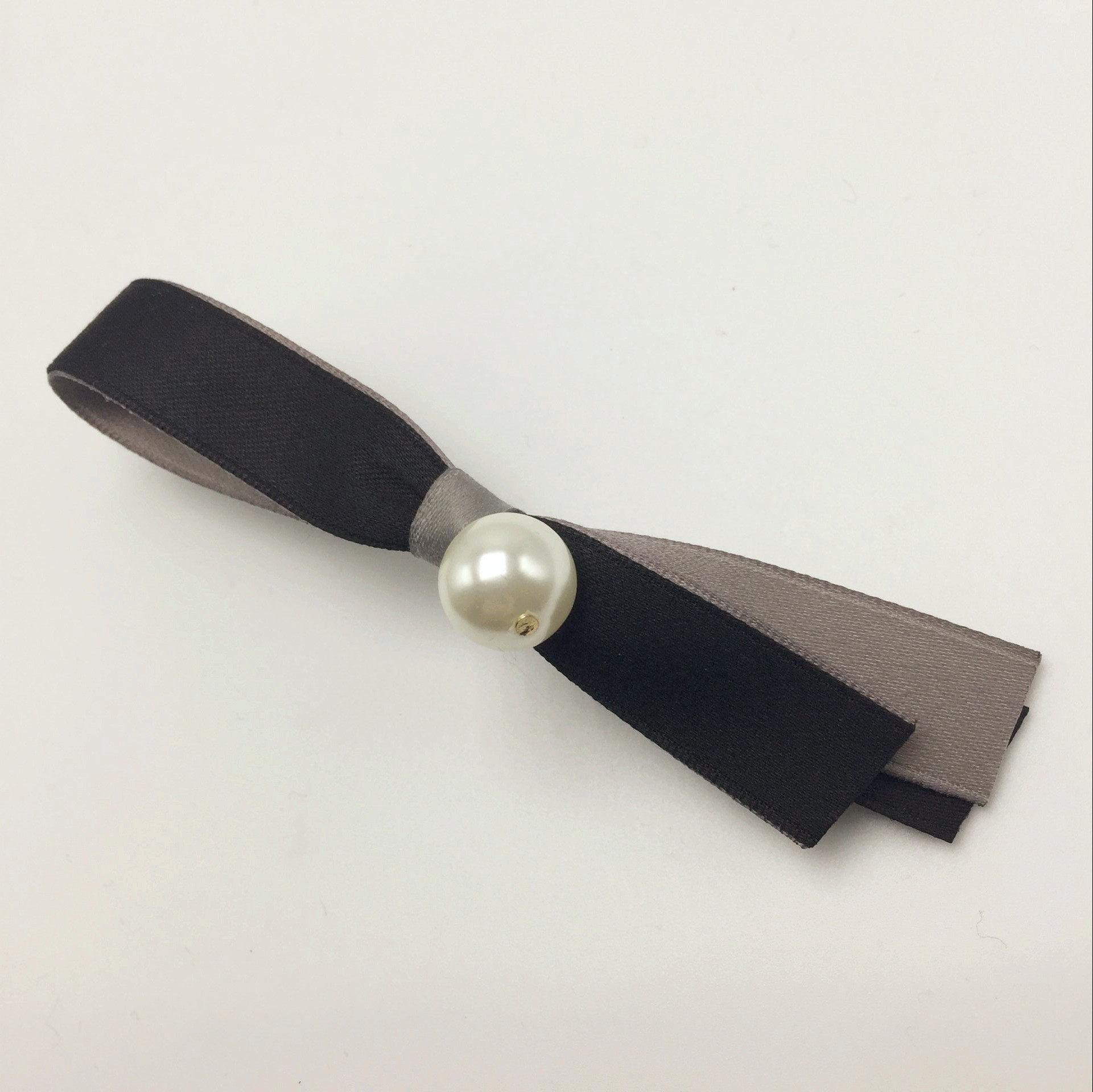 豆妈原创韩国韩版发饰品 黑灰撞色珍珠蝴蝶结发夹边夹顶夹马尾夹