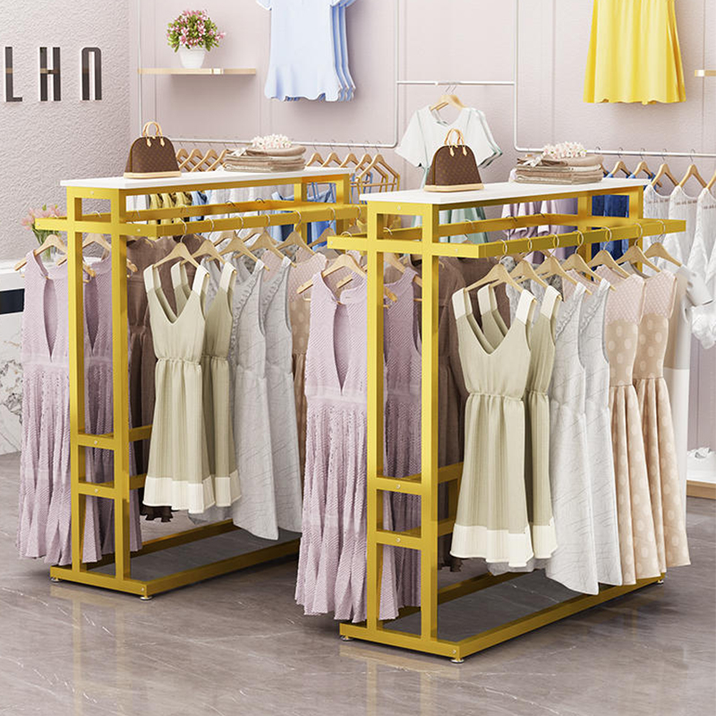 服装店展示架落地中岛挂衣架男女装童装中间货架双排双杠侧挂衣架