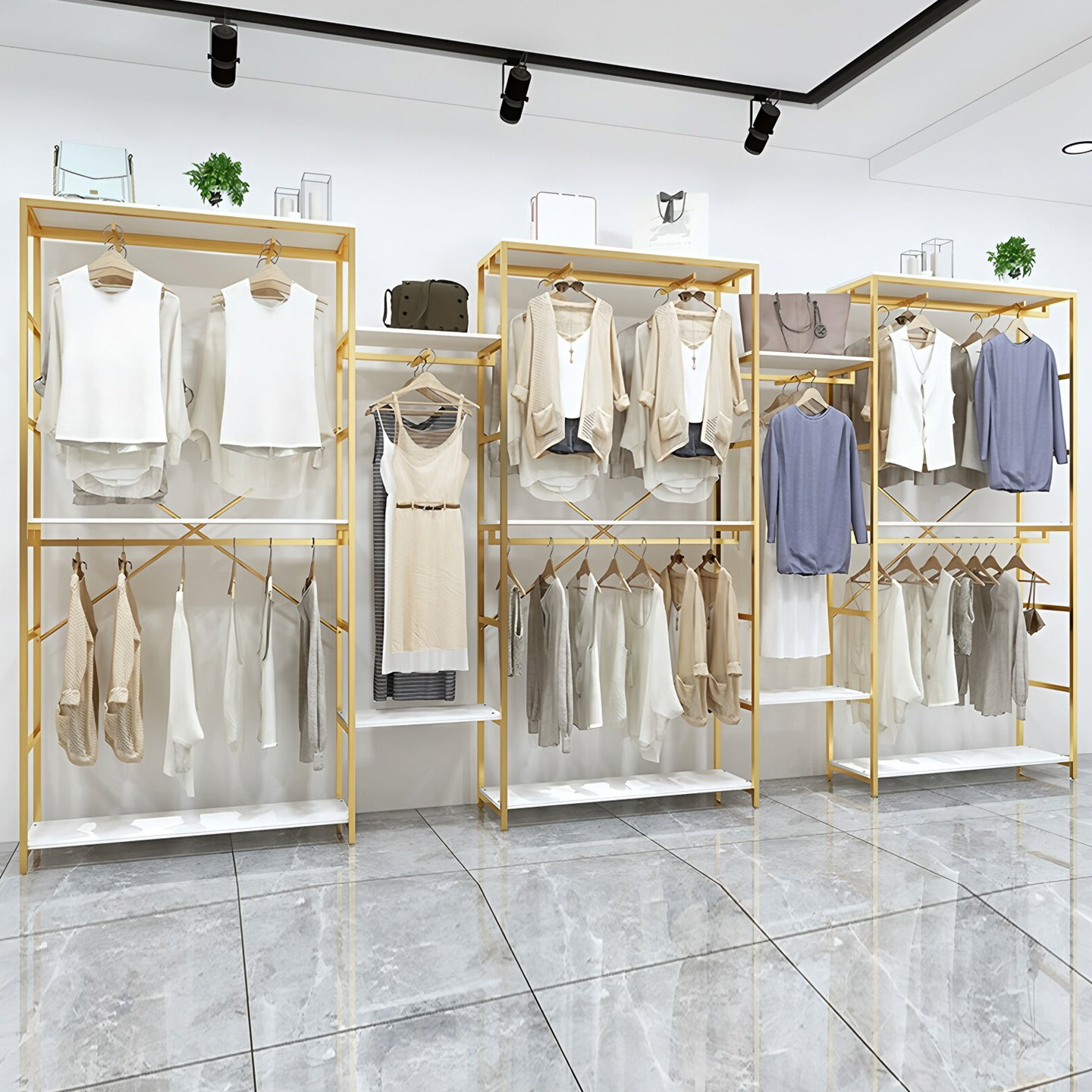 服装店展示架衣服架子男女装童装铁艺双层货架陈列架落地式挂衣架图片
