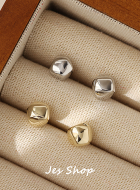 Jes Shop金属圆球耳环银针不规则冷淡风耳饰简约百搭高级ins耳钉
