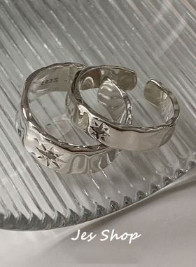 Jes Shop小众设计星芒锆石戒指不规则时尚个性情侣百搭银饰手指环