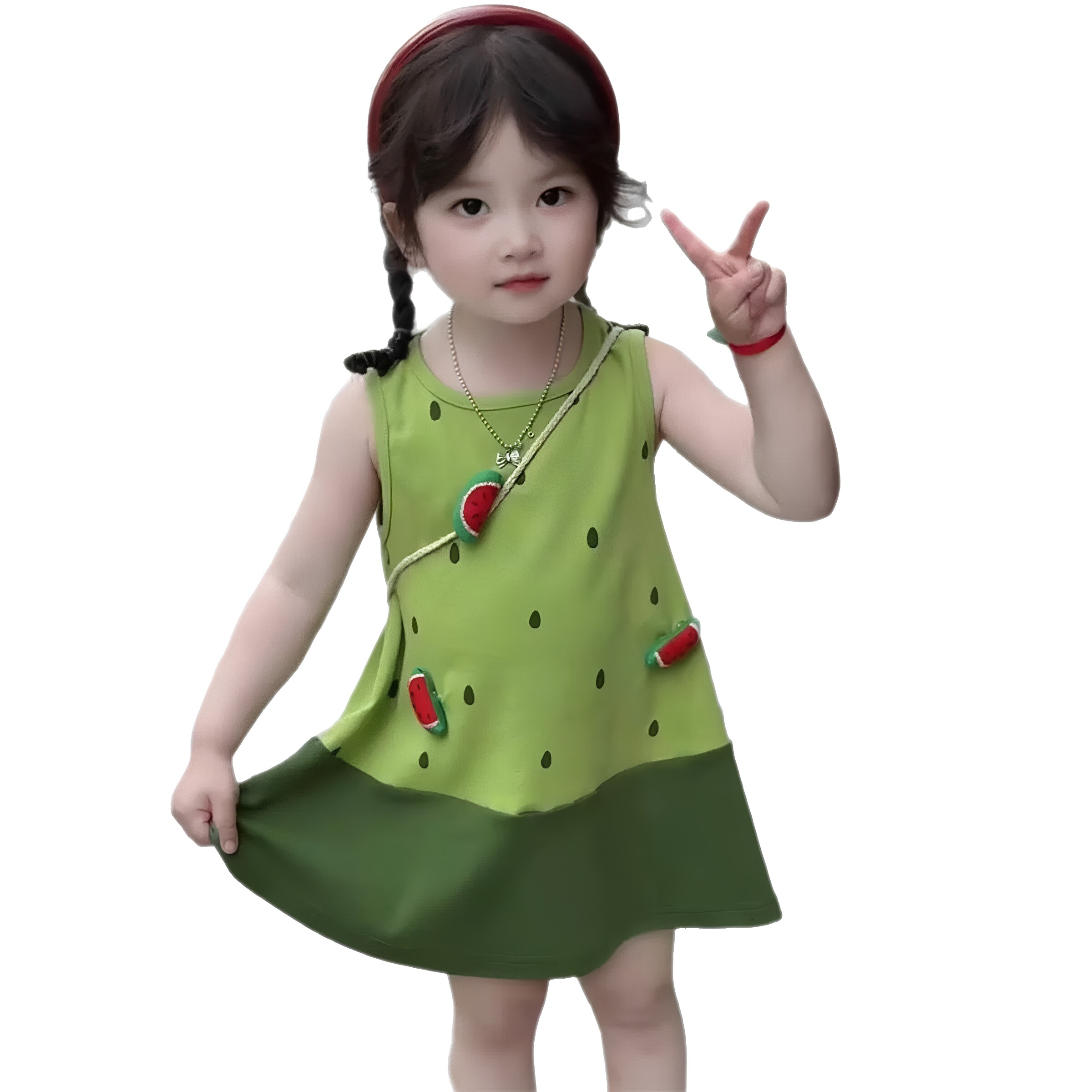 法国URCINS儿童洋气夏季女童连衣裙立体西瓜无袖夏装可爱宝宝背心
