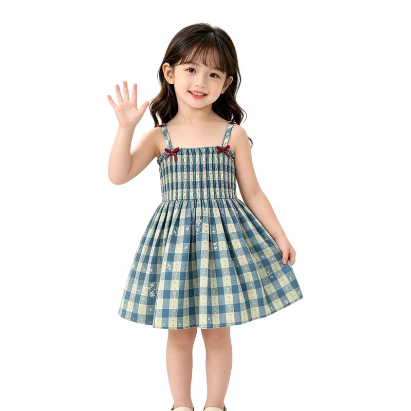 法国URCINS宝宝夏装女童夏季裙子婴幼儿吊带洋气可爱新款格子