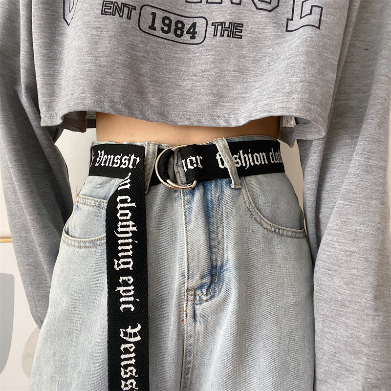 泰文字母印花帆布皮带百搭