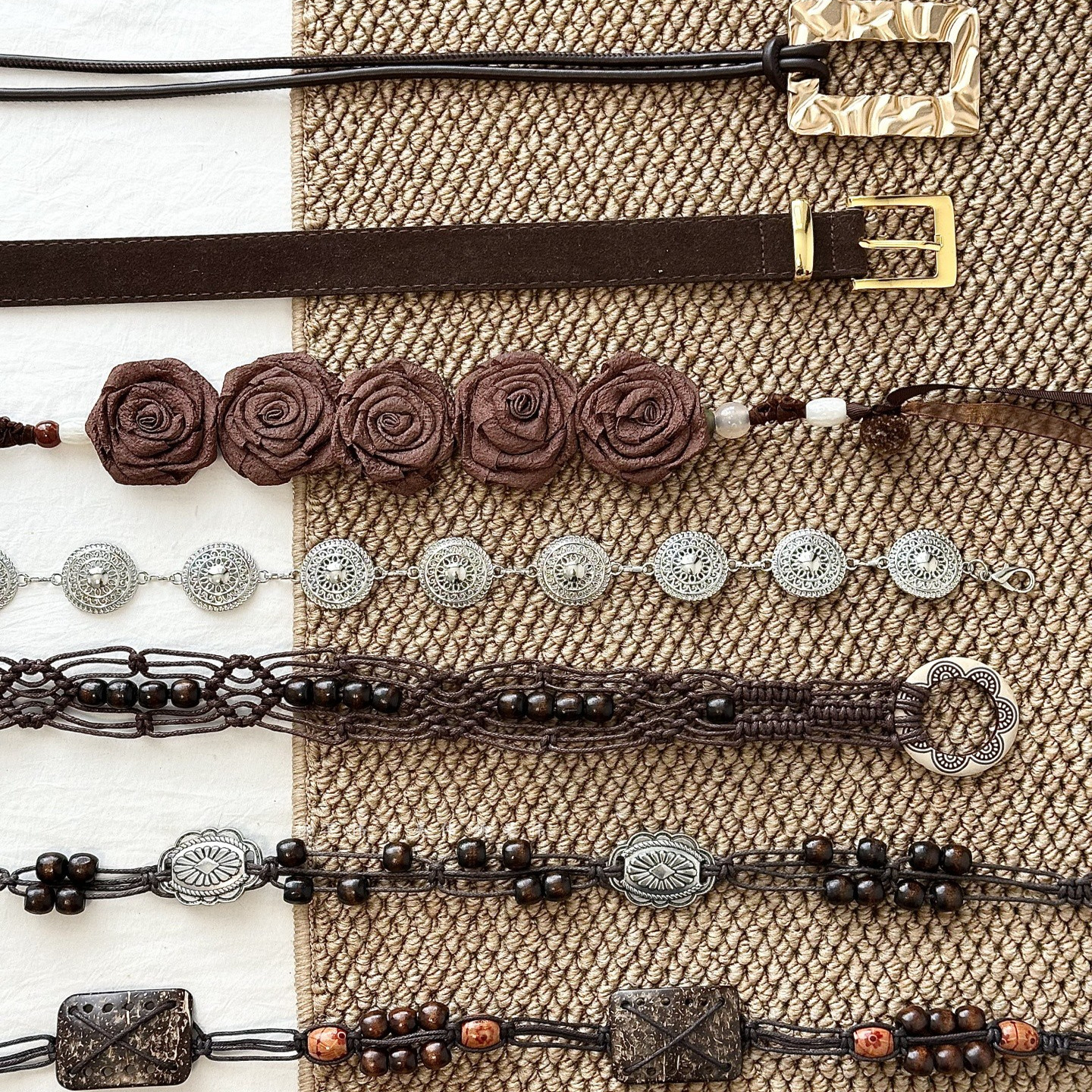 咖棕色系列！腰带配衣服编织腰绳