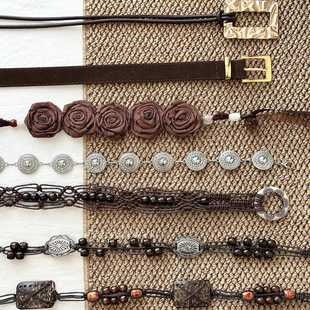 柳吴伟民族风棕色腰带波西米亚腰封配裙子收腰腰链皮带女编织腰绳