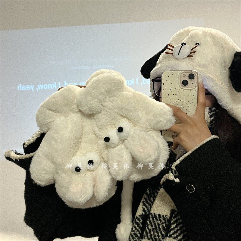 2025新款毛绒手套冬季女生加绒加厚防寒可爱兔耳朵保暖骑车棉冬天