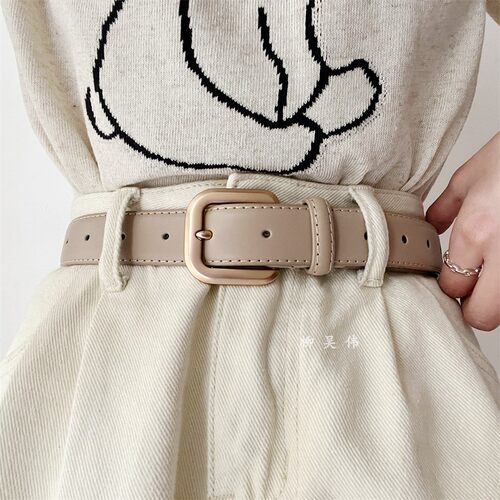 百搭真皮皮带拉丝扣腰带米色黑色